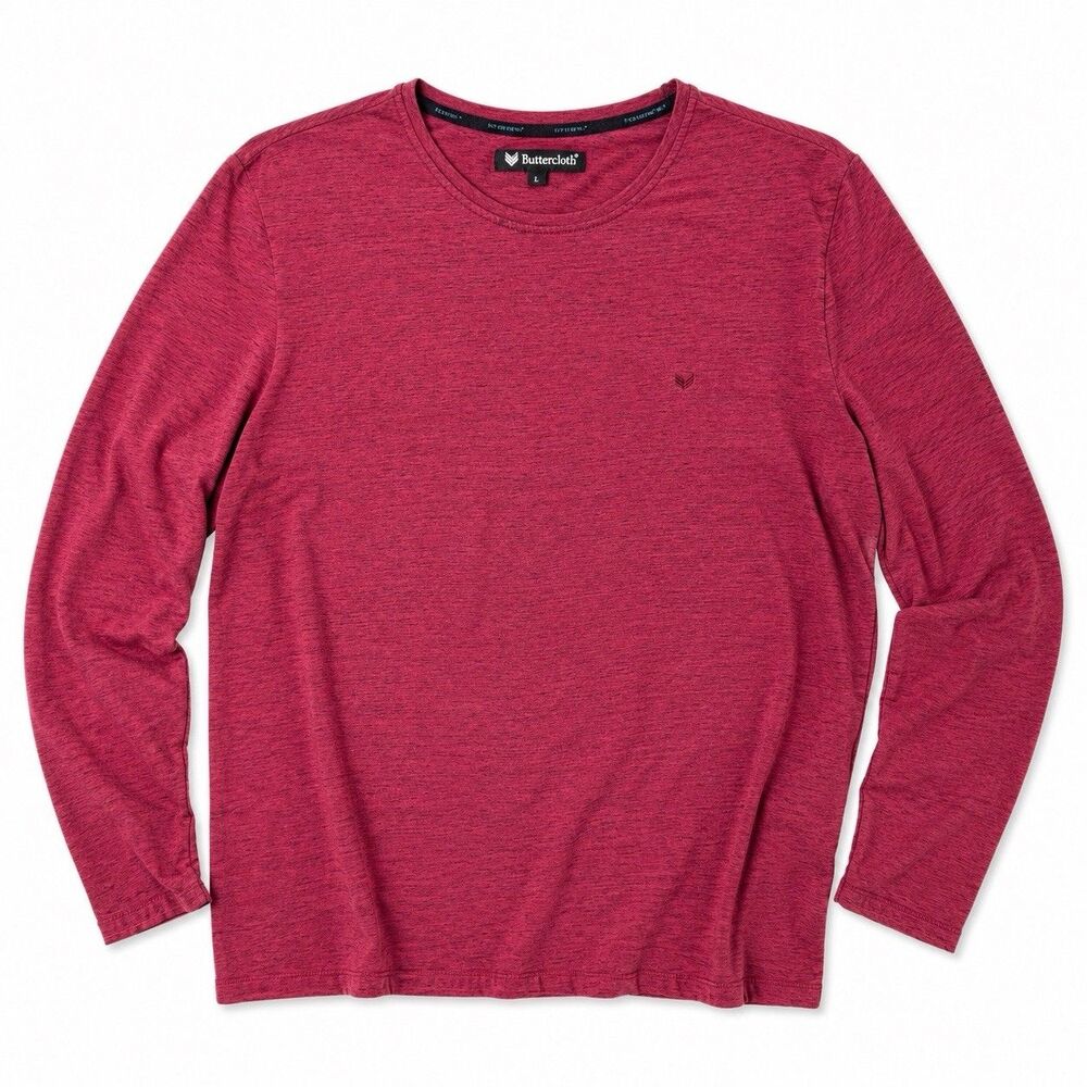 Buttercloth Men's Icy Cotton Long Sleeve T-Shirt L Red Stretch Performance